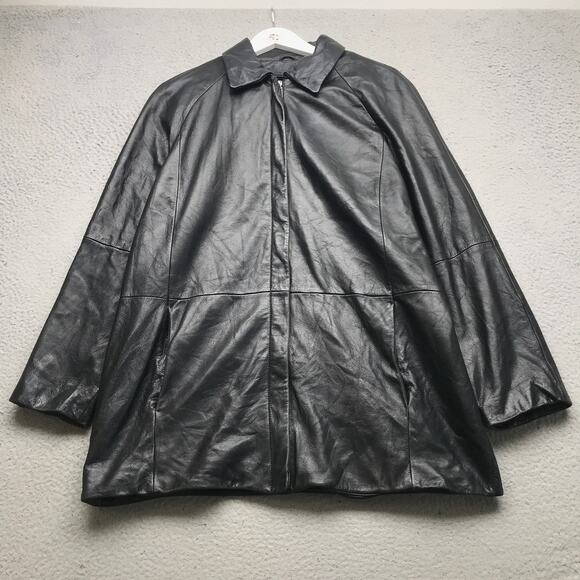 Worthington Leather Full Zip Coat Jacket Womens Large Black Swing Coat Black - Picture 1 of 11